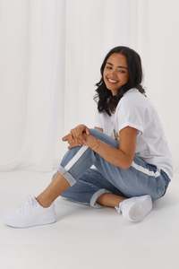 Shine On Label Denim Collection: Shine On Label Lyon Collection Denim Jogger Mid Blue w White Tape