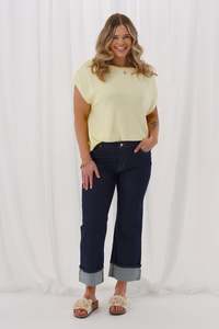 Shine On Label Zeke Wide Leg Jean with Turn Up Cuff Raw Indigo