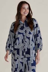 Betty Basics Rosalind Shirt Navy Geo