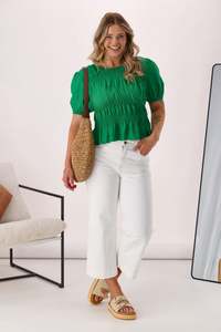 Sale Tops: Shine On Label Connor Shirred Detail Top Green