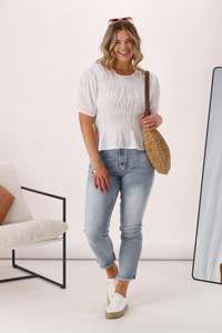 Shine On Label Connor Shirred Detail Top White