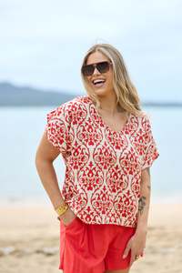 Sale Tops: Shine On Label Shelley Top White Red Print
