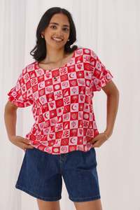 Gloss The Label Coastal Top Pink Print