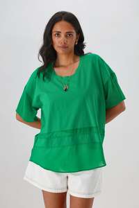 Gloss The Label Amana Chiffon Panel Tee Green