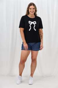 Shine On Label Nellie Bow Tee Shirt Black