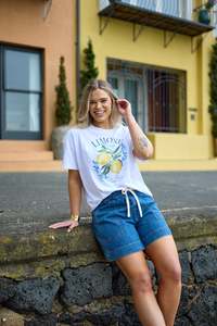 Shine On Label Lemonade Tee Lemon And Blue Print