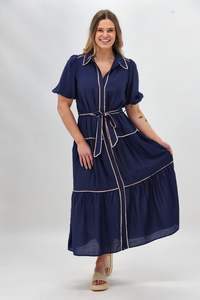 Sunday Boho Tenor Belted Shirtdress Navy