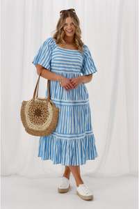 Sale Dresses: Shine On Label Sajah Multi Stripe Dress Blue