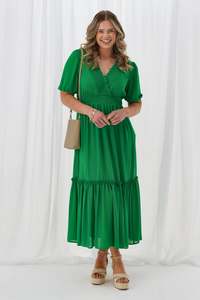 Sale Dresses: Gloss The Label Archie Shirred Cross Over Maxi Tiered Dress Green