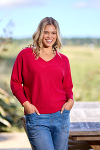 Alpine by Shine On Gigi Merino Batwing Top Raspberry