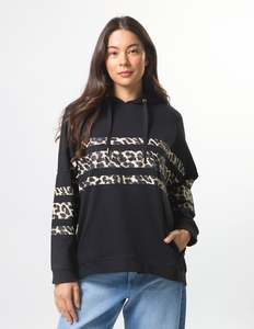 Stella + Gemma Newport Hoodie Black Leopard Icon Stripe