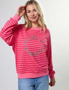 Stella + Gemma Essential Sweat Raspberry Leopard Rotation Stripe