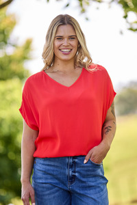 Shine On Label Summer Essential Drape V Neck Top Tangerine