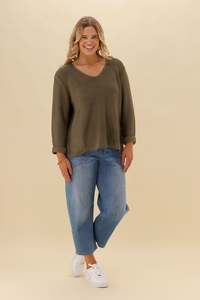All Tops: Silver Wishes Roll Up Sleeve Knit Top Khaki