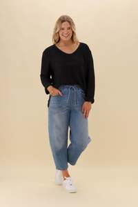Silver Wishes Roll Up Sleeve Knit Top Black