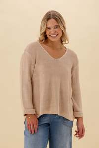 Silver Wishes Roll Up Sleeve Knit Top Mocha