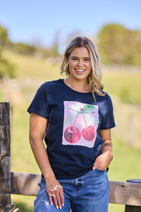 Tees: Shine On Label Cherry Print Tee Midnight