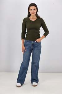 Tees: Shine On Essentials Rib Long Sleeve Olive
