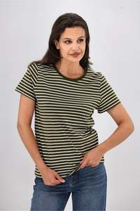 Tees: Shine On Essentials Stripe Tee Olive and White