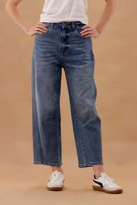 Shine On Label Bella Barrel Leg Jean Heritage Blue