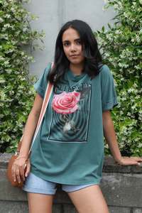 Rebel Club Liberty Rose Capsleeve Tee Green