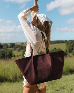 Louenhide: Louenhide Sawyer Suedette Tote Bag Chocolate