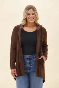 Alpine by Shine On Big Dreams Cardigan Chocolate With Floral Hood