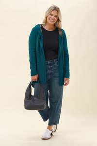 Alpine by Shine On Big Dreams Cardigan Teal Blue With Floral Hood