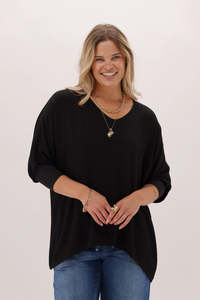 Shine On Label 3/4 Sleeve Drape Top Black