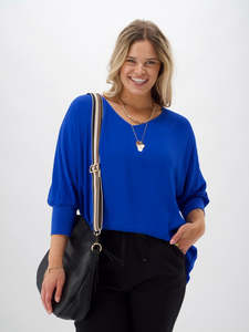 Shine On Label 3/4 Sleeve Drape Top Cobalt Pre Order Due Mid May