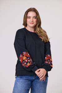 Shine On Label Andrew Embroidered Sleeve Sweatshirt Black