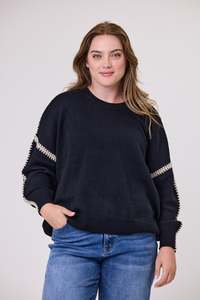 Shine On Label Blanket Stitch Sweater Black