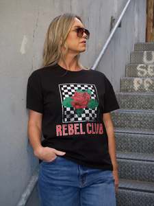 Best Sellers: Rebel Club Checker Vintage Rose Boyfriend Tee Black