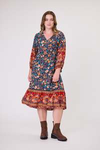 Sunday Boho Rachel Empire Seam Midi Dress Blue