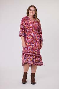 Sunday Boho Rachel Empire Seam Midi Dress Claret