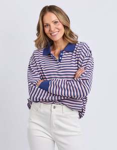 Elm Riviera Polo Sweater Navy & Pink Stripe