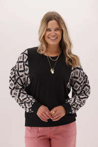 All Tops: Shine On Label Houston Top Black With Geo Print