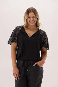 Celebration Perry Sequin Flutter Sleeve Top Black