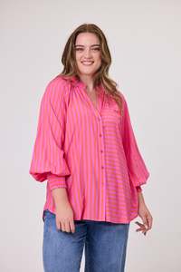 Sunday Boho Reece Blouse Coral Pink Stripe