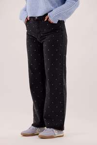 All Bottoms: Fria Cotton Nail Stud Detail Jeans Black