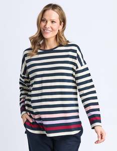 Elm Retreat L/S Tee White Navy Stripe