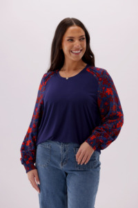 Gloss The Label Geneva Contrast Sleeve Top Geo Floral