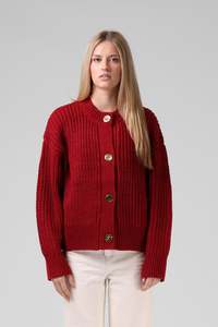 RPM Chunky Cardigan Red Plum