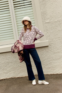 Betty Basics Maisie Sweater Wine Petal Jacquard