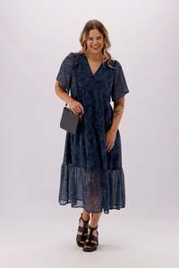 Gloss The Label Avonley Tiered Chiffon Dress Blue Print