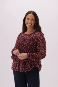 Gloss The Label Lumen Shirred Bodice Top Wine Floral