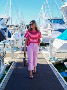 Shine On Essence Striped Relaxed Tee Pink Red