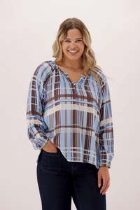 Shine On Label Frame Shirred Detail Top Check