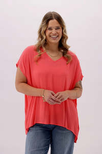 Shine on Label Summer Essential Drape V Neck Top Sunset Coral