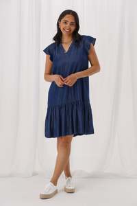 Sale: Shine On Label Hayze Lyocell Flutter Sleeve Dress Indigo